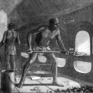 The Voyage to China: stokehole of a steam-ship on the Red Sea, 1872. Creator: Unknown.