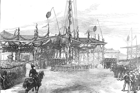 Foreign residents presenting an address to the Mikado at Yokohama, 1872. Creator: Unknown.