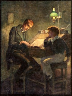 Uriah Heep and David Copperfield, c1900.  Creator: Harold Copping.