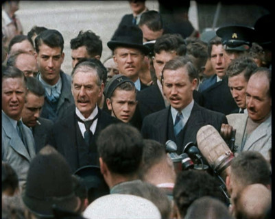 Neville Chamberlain, the British Prime Minister, Speaking to Male Journalists and Members..., 1938. Creator: British Pathe Ltd.