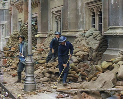 British Air Raid Wardens Clearing up Rubble Around the Palace of Westminster, 1941. Creator: British Pathe Ltd.