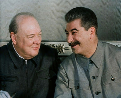 Winston Churchill and Joseph Stalin at a Meeting, 1942. Creator: British Pathe Ltd.