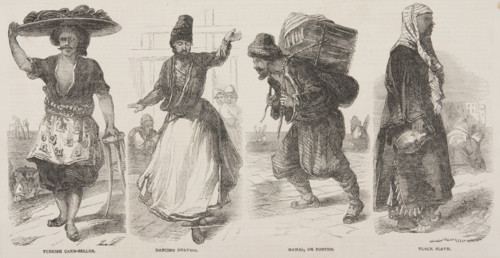 Turkish Cake-Seller; Dancing Dervish; Hamal, or Porter; Black Slave, 19th century. Creator: Unknown.