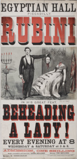 Egyptian Hall Piccadilly - Rubini in his Great Feat, Beheading a Lady!, 1867.  Creator: Unknown.