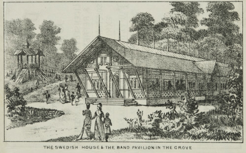 The Swedish House and the Band Pavilion in the Grove at Alexandra Palace , 19th century. Creator: Unknown.