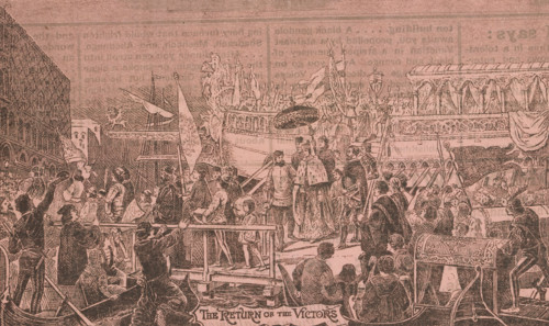 'The Return of the Victors' - the Doge disembarking from his barge, c1891. Creator: Unknown.