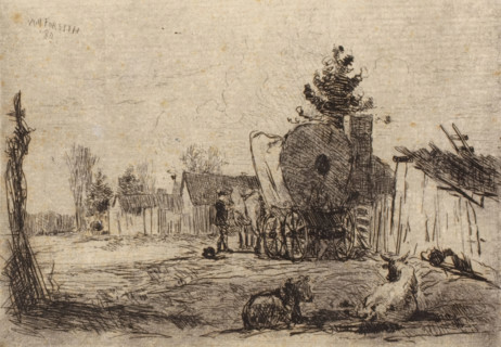 Village Street with Cattle and Covered Wagon, 1880. Creator: William Forsyth.