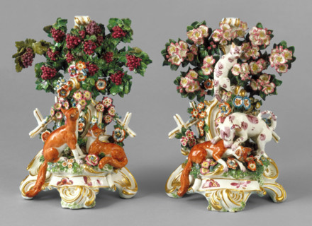 Fable candlesticks, about 1765. Creator: Chelsea Porcelain Manufactory.