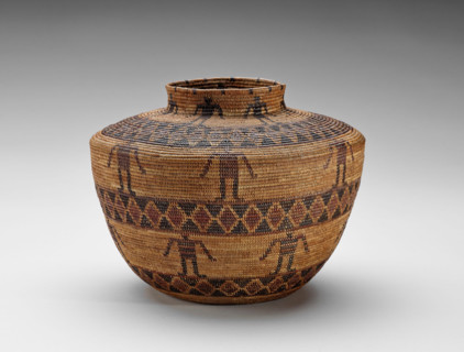 Container with human figures and 'rattlesnake' design, 1870-1910. Creator: Unknown.