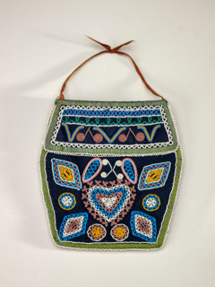 Hexagonal Beaded Pouch With Heart Design, 1870-1910. Creator: Unknown.