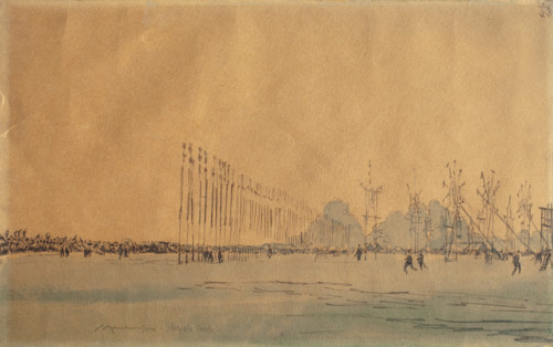 Preparing the Peace Illuminations at Hyde Park #1, 1919. Creator: David Muirhead Bone.