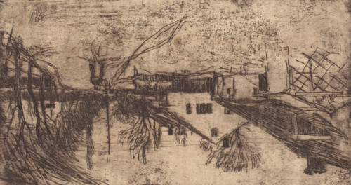 Houses, Trees, Figures, about 1883. Creator: Joseph Frank Currier.