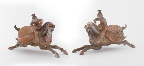 Pair of galloping horses with riders, Tang dynasty (618-907). Creator: Unknown.
