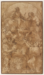 St. Christopher with Christ and the Madonna, St. George and other Saints, about 1600. Creator: Giulio Benso.