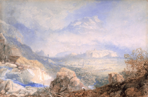 Valley of the Rhone with the City and Citadel of Sion, in Switzerland, 1853. Creator: James Baker Pyne.