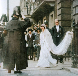 Lady Elizabeth Bowes-Lyon on her way to be married at Westminster Abbey, 26 April 1923, (1937). Creator: Unknown.