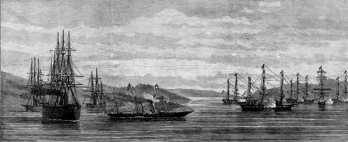 The Coronation in Norway: the British Squadron entering Trondhjem Harbour, 1873. Creator: Unknown.