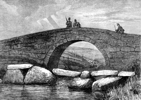 Autumn Campaign on Dartmoor: bridge built by prisoners of war, and stepping-stone bridge, 1873. Creator: Unknown.