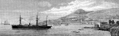 The Seine laying the land end of the Brazilian Submarine Cable at Madeira, 1873. Creator: Unknown.