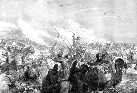 The Khiva Expedition: Russian troops attacking a caravan of Turkomans, 1873. Creator: Unknown.