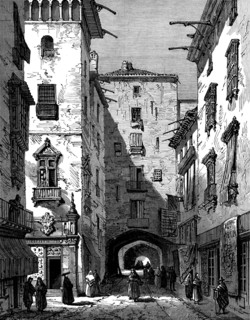 Sketches in Spain: a street of Barcelona, 1873. Creator: William James Palmer.