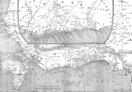 Maps of Africa, Upper Guinea, and the Gold Coast, showing the site of the Ashantee War, 1873. Creator: H. Crane.