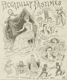 Piccadilly Pastimes, 1886. 'Sudden Disappearance of the Lady and her Covering; Mr Bertram Envelopes