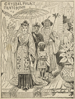 Crystal Palace Pantomime: Aladdin, mid-late19th century. Illustration from a poster or flier