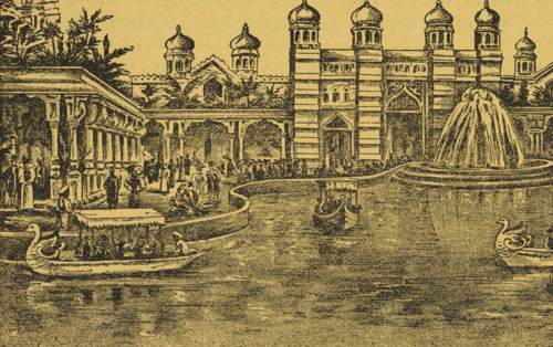 India and Ceylon Exhibition at Earl's Court in London, 1896. Illustration from a flier advertising