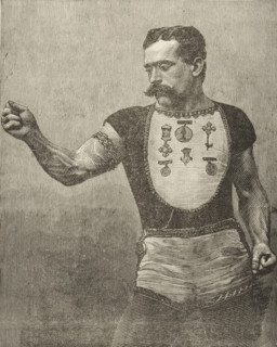 Samson, the Strongest Living Man, 1889. Portrait illustration from a flyer advertising a