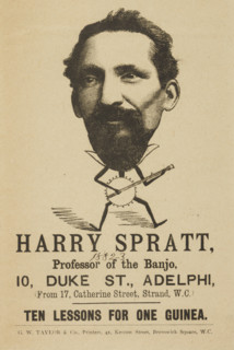 Harry Spratt, Professor of the Banjo, 1882. Illustrated flyer advertising ten banjo lessons for a