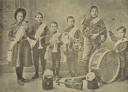Salvation Army child musicians at Kennington Lane Barracks, London, 1896. Illustration from an