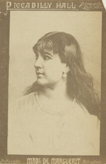 Mademoiselle de Marguerit at Piccadilly Hall, 1886. Portrait of the assistant of Monsieur Verbeck