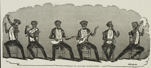 Barnards Troupe of Christy Minstrels, 1869. Illustrated advertisement, probably for a performance