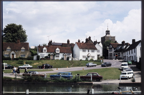 Looking east across the pond at Finchingfield towards houses on The Causeway and Church Hill,