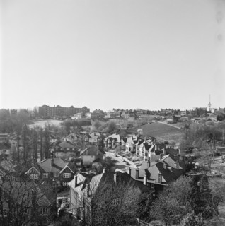View south from the roof of Southwood Heights, Highgate over Cholmeley Crescent, London, probably
