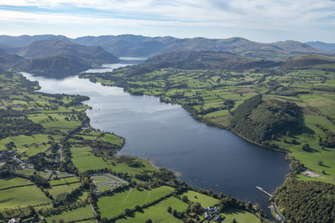 View across Ullswater looking south west, Pooley Bridge, Cumbria, 2024.
