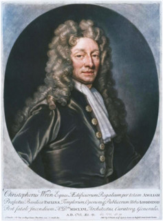 Sir Christopher Wren, 1713. (Colorised black and white print).