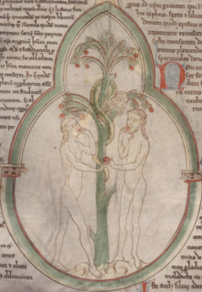 The Temptation of Adam and Eve, c1300. Adam and Eve eat the Forbidden Fruit from the Tree of