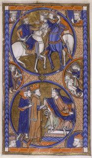 Three kings conferring, c1265-c1270. In the top circle the kings are on horseback and appear to be