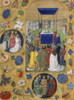 Adoration of the lamb, c1480-c1500. The mystic lamb is seated on an altar, and is encircled by