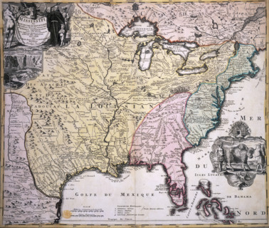 Map of North America, late 17th-early 18th century. Map in French and Latin showing the states of