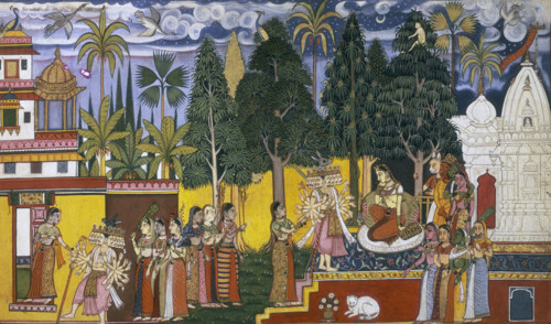 Many-headed deities, 1653. Hanuman in the Ashoka grove. From a position high in a Shingshapa tree,