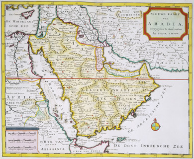 Map of Arabia, 1744. 'Nieuwe Kaart van Arabia. uit gegeven te Amsterdam'. New Map of Arabia.