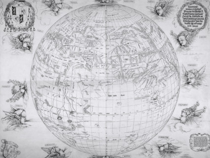 A map of the world, 1515. Depicting Europe, Asia and Africa. Rivers and mountain ranges have been