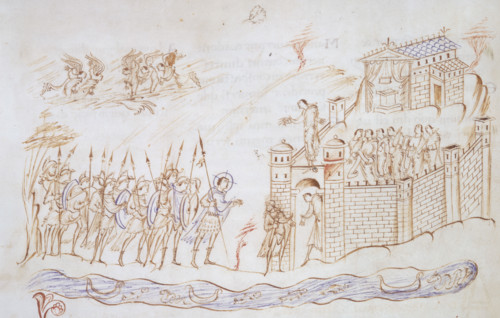 Christ with an army, c1020-c1030. Illustration to Psalm 23. Christ holding a spear leading soldiers