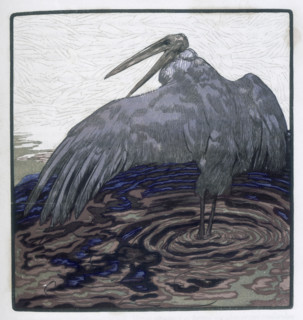 Stork in the water; scene from "The Jungle Book", 1919. From a French translation of "The Jungle