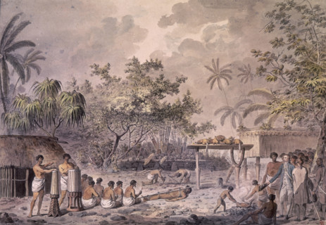 Human sacrifices at Otaheite (Tahiti), c1777-c1779. 'A Human Sacrifice in a Morai, in Otaheite; in