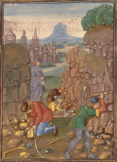 Stone miners, 1482. From "De proprietatibus rerum" (On the Properties of Things).