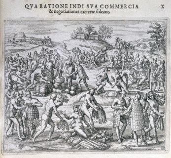 An Indian market near the port of Carthagena, America, 1595. 'Qua ratione indi sua commercia et